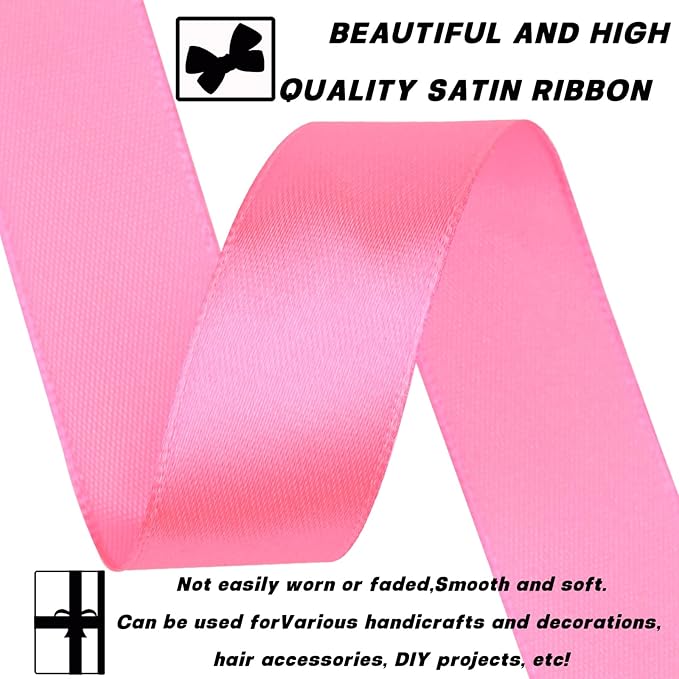 7/8 Inch 60 Yards Pink Satin Craft Ribbon-Single Face Polyester Ribbon for Handmade Roses,Gift Wrapping,Timeless Flower,Bouquets,Wedding and Party Decoration