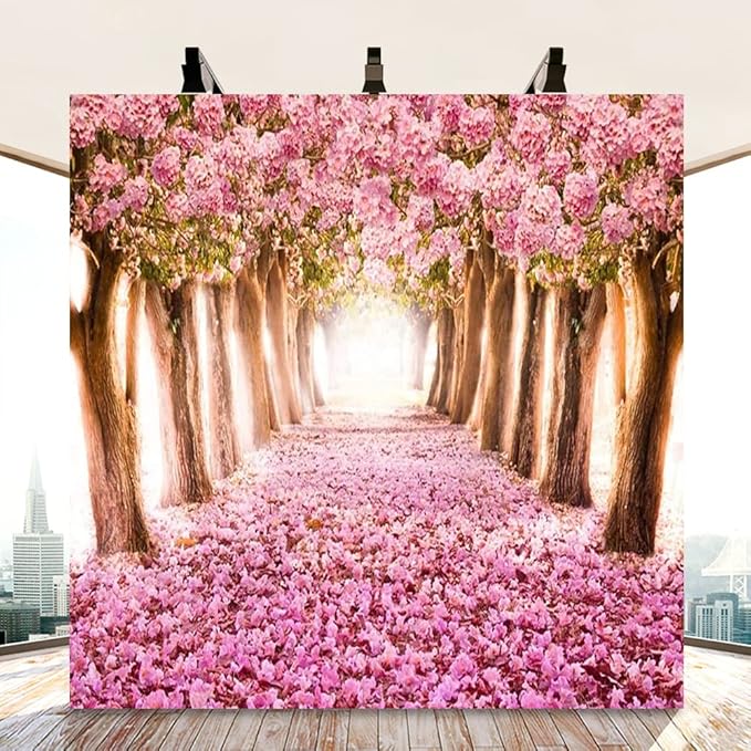 AOFOTO 10x10ft Spring Cherry Blossom Backdrop Sweet Pink Flowers Tree Floral Petal Boulevard Photography Background Baby Shower Photo Studio Props Girl Infant Adult Artistic Portrait Vinyl Wallpaper