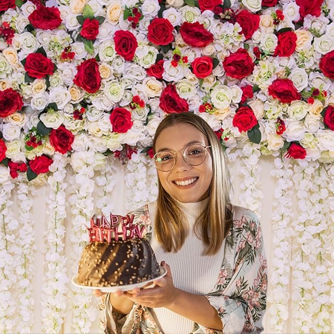 10x5ft White Red Flowers Wall Backdrop Wedding Floral Background Spring Blooming Roses Photography Banner for Bridal Shower Mothers Day Birthday Womens Day Valentines Day Baby Shower Decor