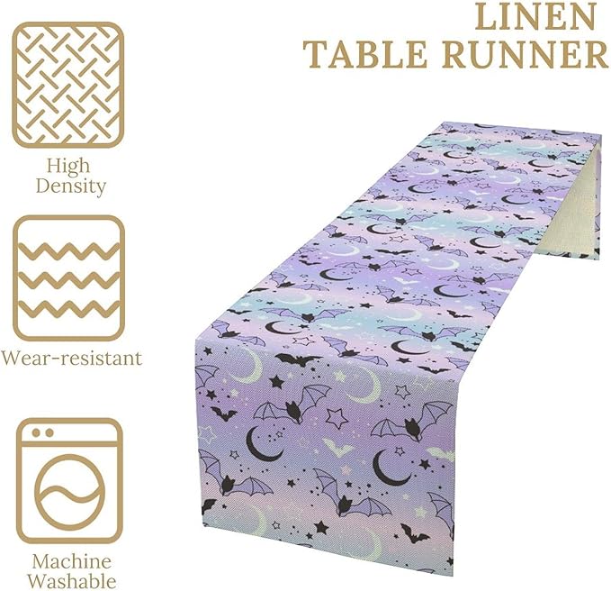 Gothic Table Runner,Cute Bat Star Sky Print Table Runner for Home Kitchen Table Dining Garden Farmhouse Wedding Party Decor 13x60 Inch