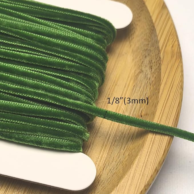 Chenkou Craft Green 25 Yards 1/8" 3mm Velvet Ribbon Lots Bulk (Green, 1/8"(3mm))