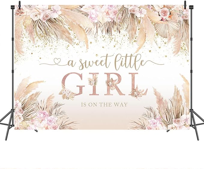 Mocsicka Boho Hello Baby Backdrop Boho Chic Pink Flowers Baby Shower Background A Sweet Little Girl is on The Way Party Cake Table Decorations Photo Booth (7x5ft)