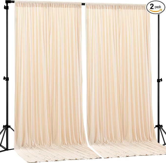 Deep Champagne Backdrop Curtain 2 Panels-Wrinkle-Free Curtains Polyester Photography Drapes for Baby Shower Birthday Party Photo Background Backdrop Stand- 8 X10FT (Champagne)