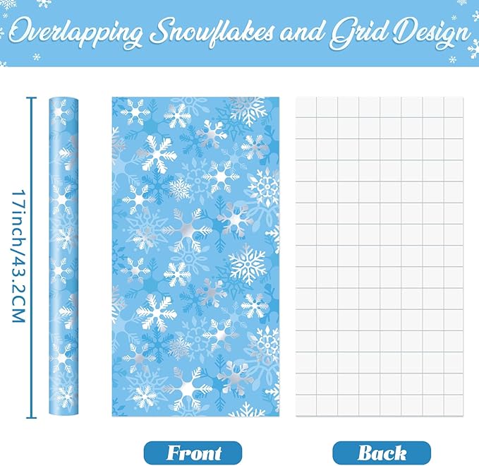 WERNNSAI Christmas Wrapping Paper Roll - 1 Roll 17”x 33 ft Blue Christmas Snowflake Wrapping Paper for Kids Girls Gift Packing Decorations Birthday Holiday Baby Shower Party Supplies