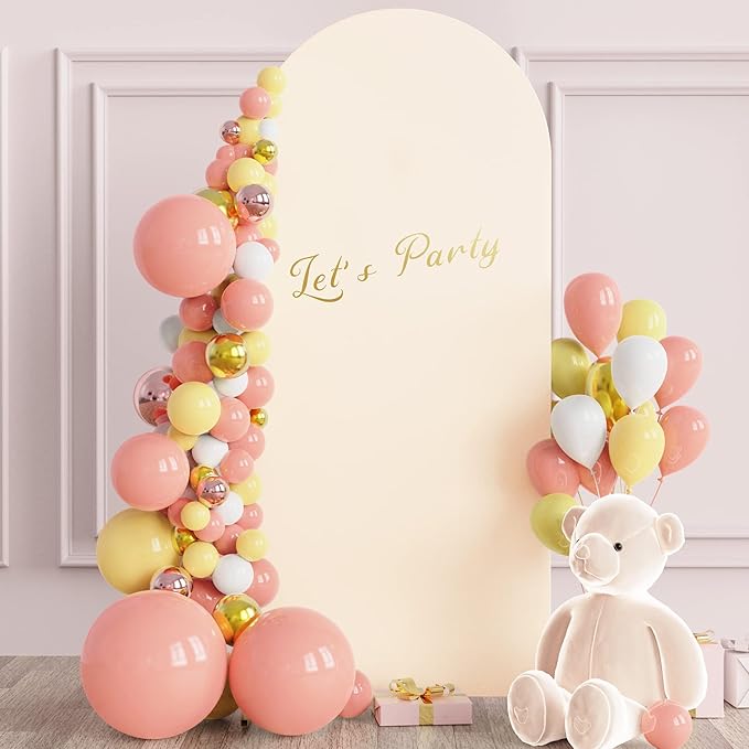 Wokceer 5FT Wedding Arch Cover Spandex Fitted Wedding Arch Stand Covers Round Top Chiara Arch Backdrop Cover for Birthday Party Ceremony Banquet Decoration Beige