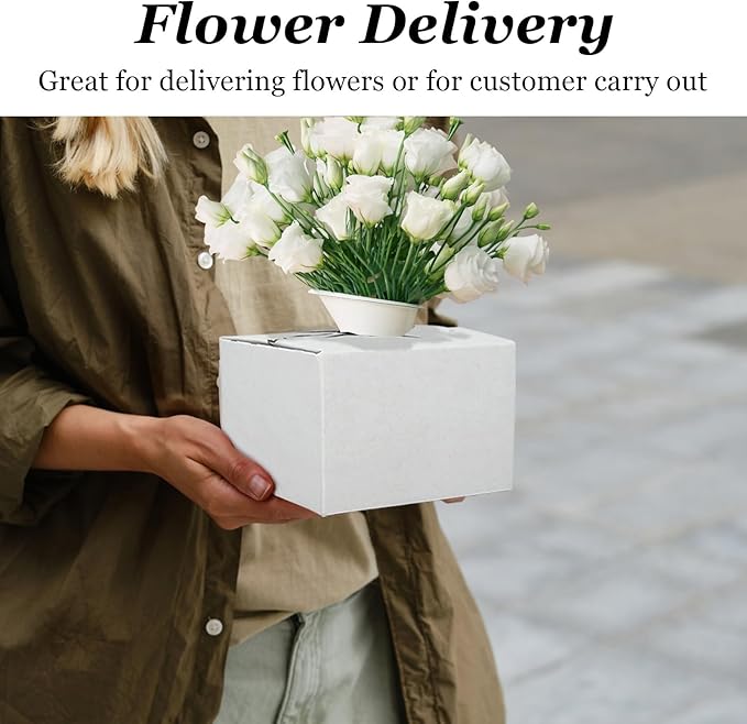 tonchean 100PCS Cardboard Delivery Boxes for Florists, Quick Fold Florist Delivery Box, Flower and Vase Boxes for Secure Floral Arrangements During Transport, 6" x 6" x 4"