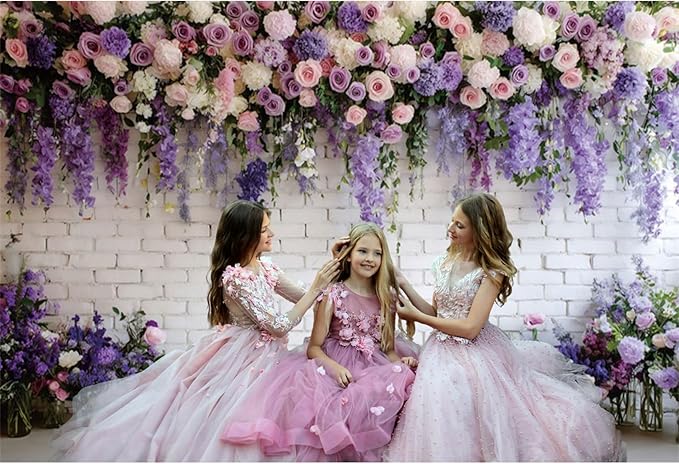 Baocicco Purple Floral Wall Backdrops 5x3ft Flowers White Brick Wall Backdrops for Photoshoot Valentine Day Decorations Anniversary Wedding Banner Supplies Birthday Baby Shower Photo Props
