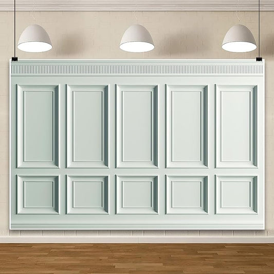 AOFOTO Vintage Room Inside Backdrop Classic French Frame Light Green Walls Photo Background for Wedding Bridal Shower Party Banner Home Headboard Decor Wall Photo Studio Booth Props 10x6.5ft