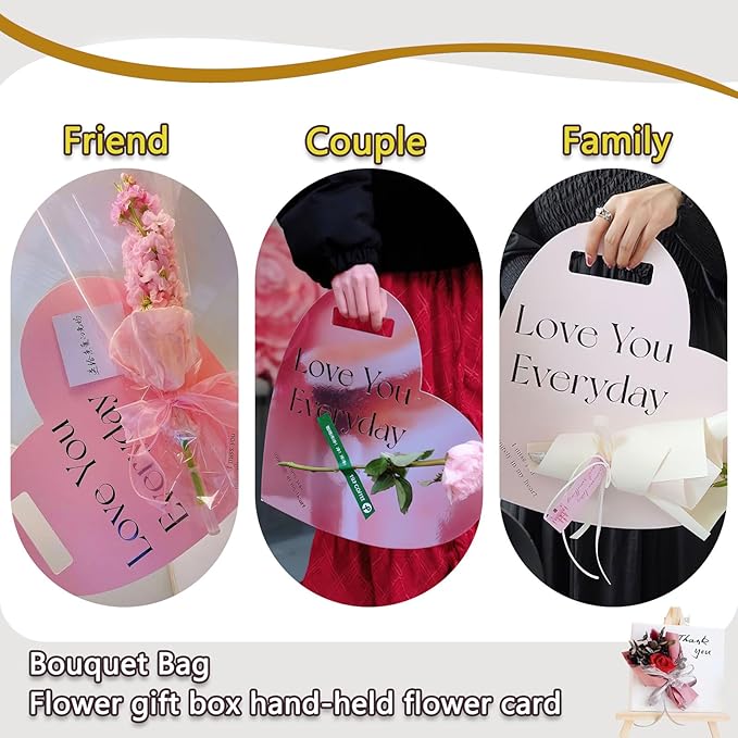 Ylapagne 5 PCS Valentine's Day Handheld Flower Wrapping Box Heart Shaped Flower Tote Single Rose Bouquet Packaging Floral Boxes for Valentine's Day Mother's Day Wedding(Pink)