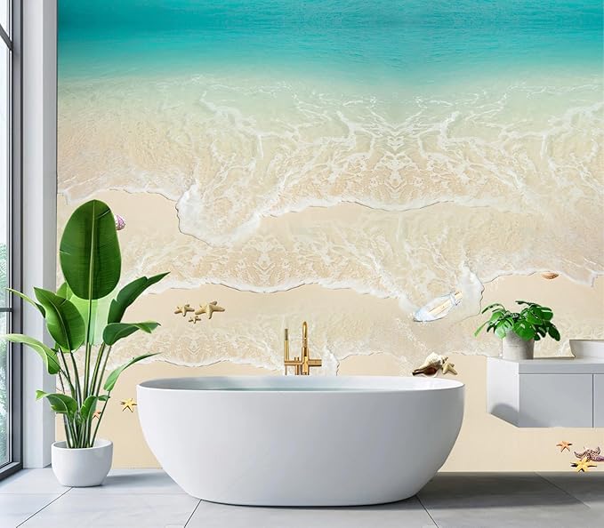 Cliouar-Top View of Background Summer Beach Wave Water Seashore Sand Beach Peel and Stick 160" x 114"