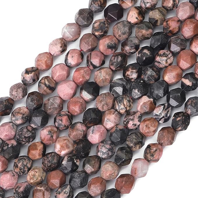 Faceted Natural Rhodochrosite Stone Round Beads 6mm 36cm/Strand for Jewelry Making
