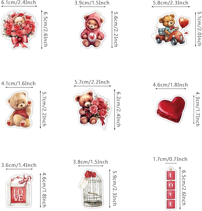 100 Pcs Valentine's Day Stickers for DIY Scrapbook Decorative, Love Stickers Heart Stickers for Laptop Water Bottle Couple Daily Planner, Photo Album Card
