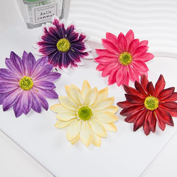 Fabric Daisy Flower Head in Bulk, 12 Pcs Artificial Daisy Flower Heads for Crafts, 3.5 Inch Faux Flowers Silk Daisy Flower Heads for Hats, Costume, Home Wedding, Christmas (Light Blue)