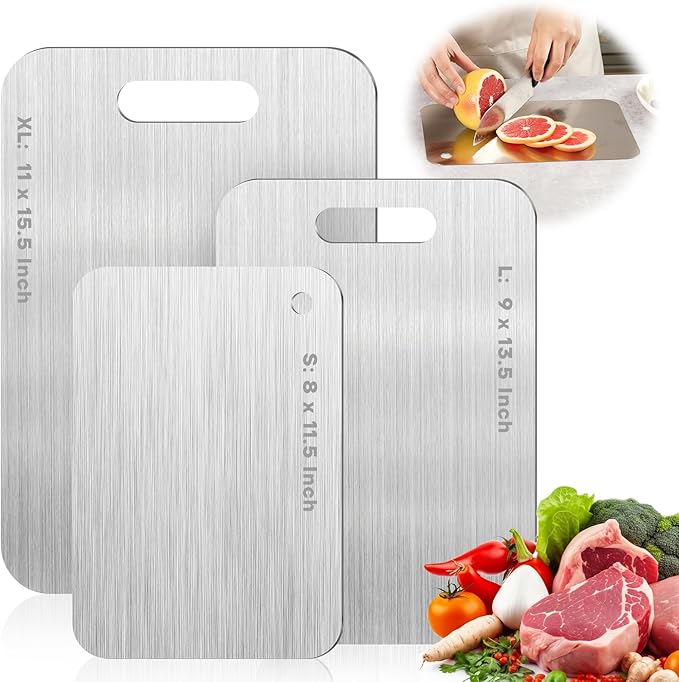 Katuchef Titanium Cutting Boards for Kitchen 100% Pure Ti Katu chef Titanium Cutting Board set Double Sided Non Toxic Titanware Chopping Board,Durable Dishwasher Safe Cutting Boards(1PC-XL-11x15.5In)