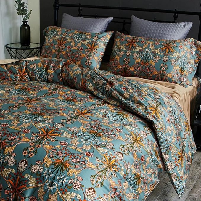Vintage Flower Duvet Cover Full Percale Cotton Medallion Print Floral Bedding Set Full Farmhouse Bohemian Flower Comforter Cover with 2 Pillowcases Aesthetic Boho Duvet Cover with Zipper Closure