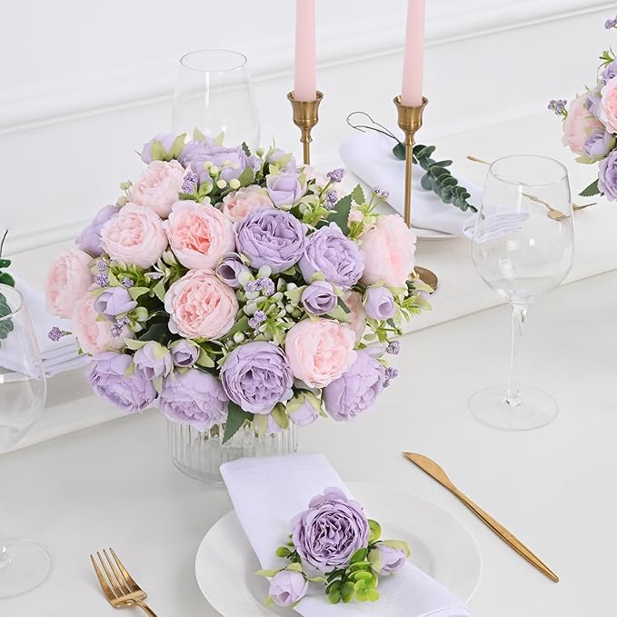 MARTINE MALL 12 Packs Peonies Artificial Flowers, Pinkish-Purple Artificial Peonies, Silk Peonies Flowers Fake peonies Artificial Flowers Peonies Bouquet for Centerpiece Table Wedding Party Home Decor