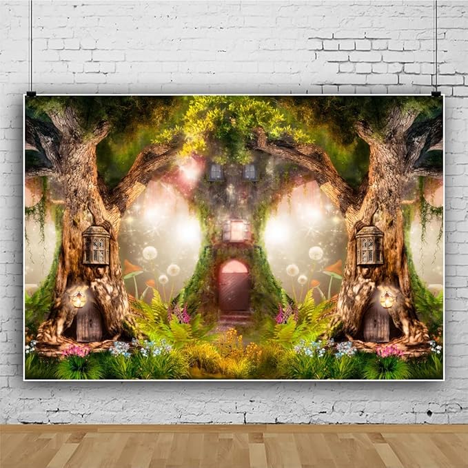 Leowefowa 10x7FT Enchanted Garden Backdrop Magic Tree House Fairy Tale Wonderland Woodland Background Wedding Baby Shower Birthday Party Banner Cake Smash Decors Studio Portrait Photobooth Shoot Props