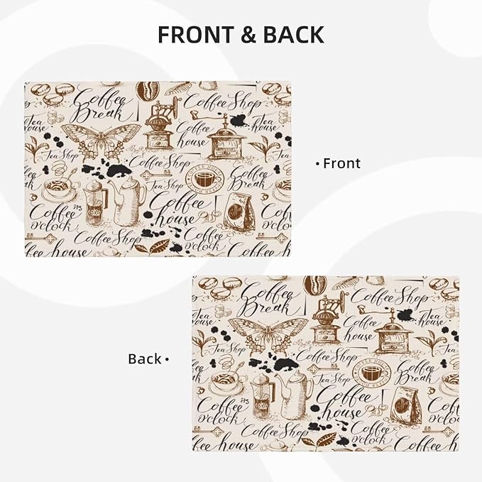 Coffee Theme Linen Placemats Set of 4 Vintage Coffee Cup Table Mats Heat Resistant Place Mats for Home Party Kitchen Dining Decoration 12x18 Inch