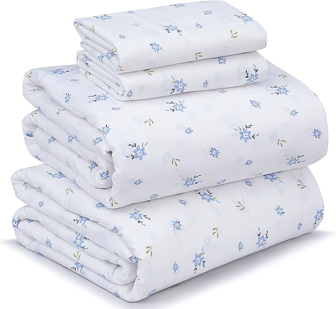 RUVANTI 100% Cotton Full Size Bed Sheets, 4 Pieces, Soft & Breathable Percale Weave Bedding, Deep Pocket 16", Hotel Standard, Crisp Cool Feel, Durable, Perfect Sheet Set Floral, Phulkari