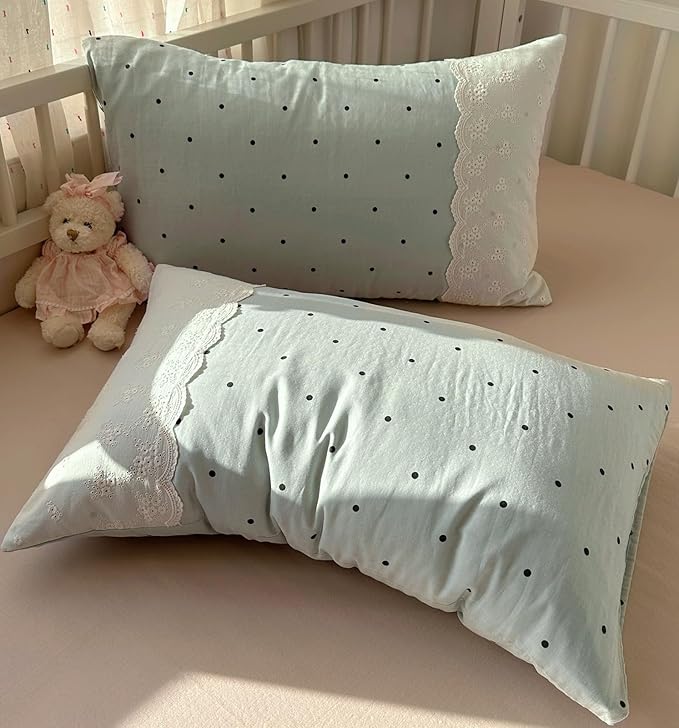 VM VOUGEMARKET Lace Comforter Set Queen Cute Black Dots Bedding Set,Soft Microfiber Princess Style Comforter/Quilt with 2 Pillowcases,Romantic &Elegant-Sage Green,90"x90"