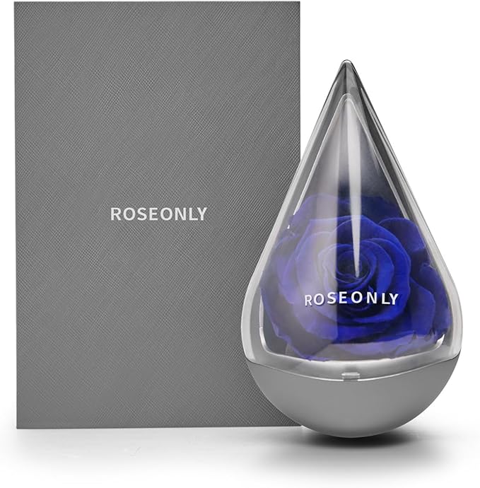 Preserved Rose with Water-Drop Shape, Eternal Flowers Gifts for Women Girlfriend Wife Mothers Real Roses Presents for Her Valentine's Day Christmas Birthday Mother's Day Anniversary (Blue)