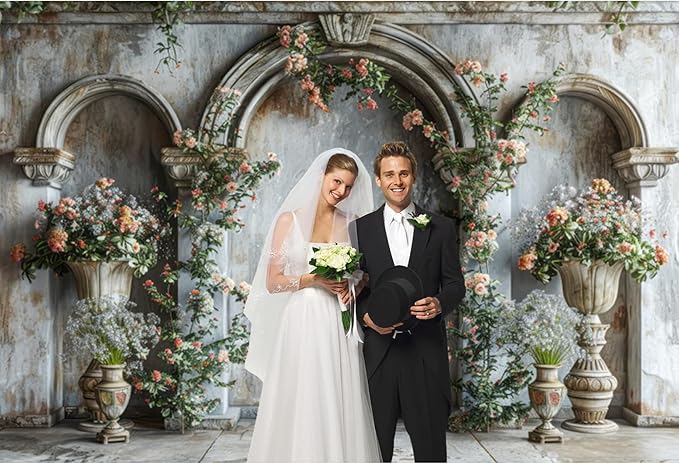 Baocicco 12x10ft Flower Castle Wall Photography Background Vintage Arch European Palace Victoria Wall Backdrop Women Themed Party Birthday Decorations Bridal Shower Ceremony Engagement Photoshoot