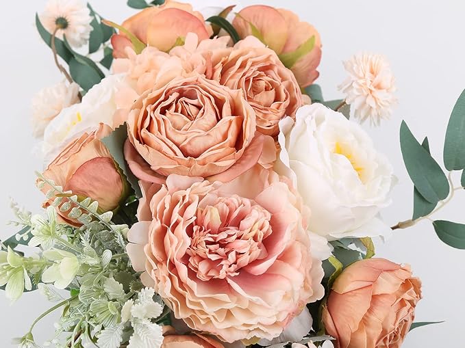 IPOPU Fake Flowers for Decoration 25pcs Silk Roses Artificial Flower Heads for Vintage Flower Decorations Fake Flower Heads for Crafts Dining Table Decor Floral Centerpieces (Coffee)