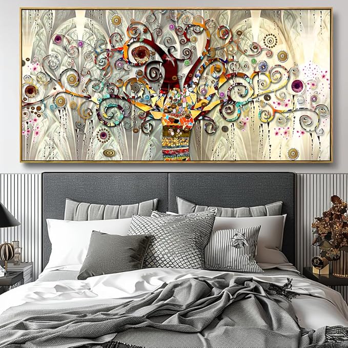 Wall Art Abstract Art Paintings Tree of Life Posters Prints Landscape Picture Colorful Modern Canvas Painting for Living Room Bedroom Office Large Decor 24"x48" with Frame