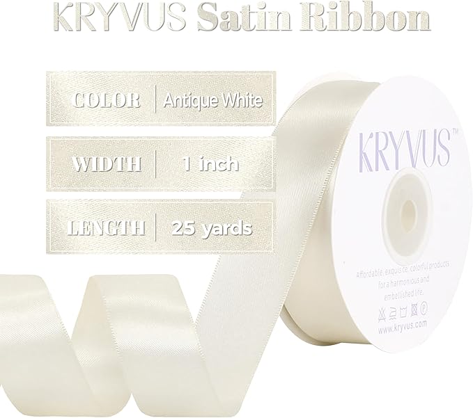 Antique White Satin Ribbon, Double Faced 1 Inch X 25 Yards Antique White Ribbon, Premium Satin Ribbon for Gift Wrapping, Crafts, Hair Bow Making, Sewing, Flower Bouquet, Wedding Party Decor