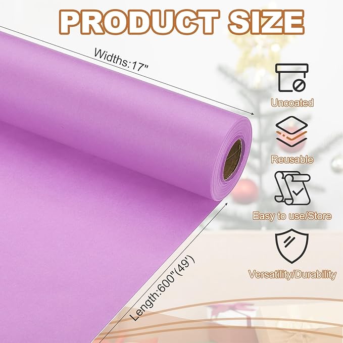 PATIKIL Wrapping Paper, 17" x 600"(49') 70 GSM Craft Paper Roll Kraft Packing Paper for Poster Bulletin Board, Gift Wrapping, Light Pink