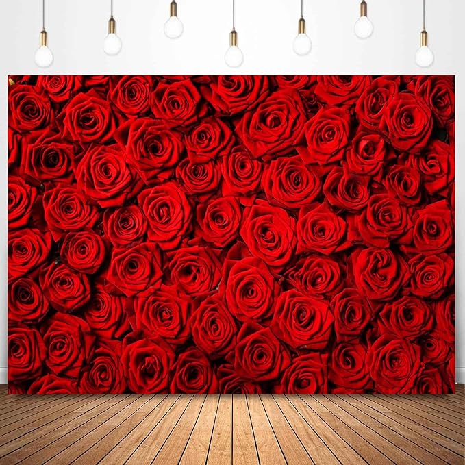 Red Rose Backdrop Flowers Rose Wall Photo Background Valentine's Day Backdrop Wedding Bridal Shower Photo Booth Mother's Day Birthday Party Dessert Table Banner Lovers Portraits Props 7x5ft