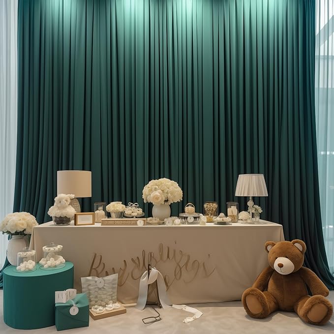 Hunter Green Backdrop Curtain-Wrinkle-Free Polyester Fabric Green Photography Curtains for Wedding Party Photo Background Decorations- 8 X10FT (Hunter Green)