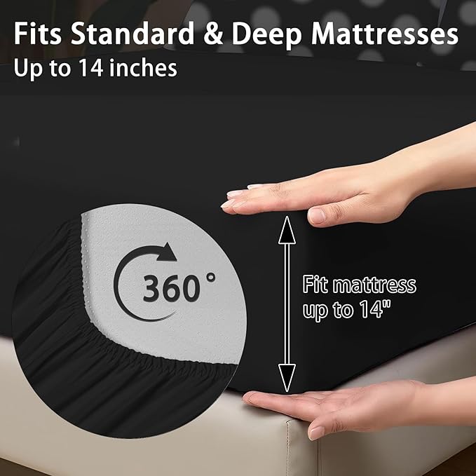 Comforter Set Queen Size, Polka Dot 7 Pcs Bedding for Kids and Adults, Black and White Bed Sheet Sets with Fitted Sheet 2 Pillowcase & 2 Sham for Bedroom Bed Decor