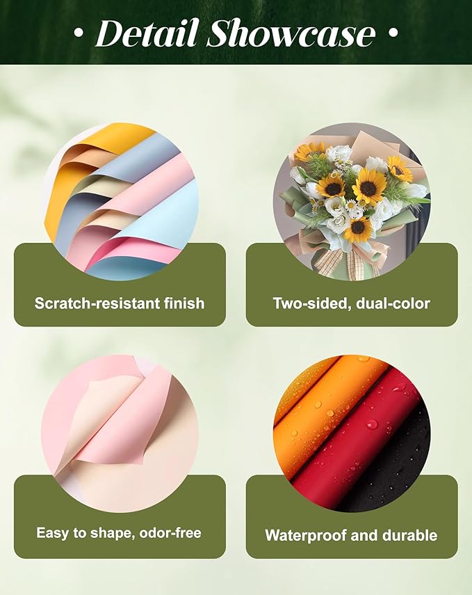 TINGSING 20 Pcs Double Sided Flower Wrapping Paper 22.4 inch Matte Waterproof Floral Bouquet Wrappings Papers for Floral Wrap Gift Packaging Florist Packing Supplies DIY Crafts,Honeydew Melon