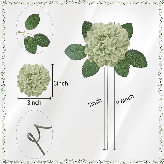 Artificial Flowers, 25pcs Realistic Artificial Rose for DIY Wedding Bouquets Centerpieces Arrangements, Emerald Green Shades Dahlia Flowers with Stem for Bridal Shower Party Home Decorations