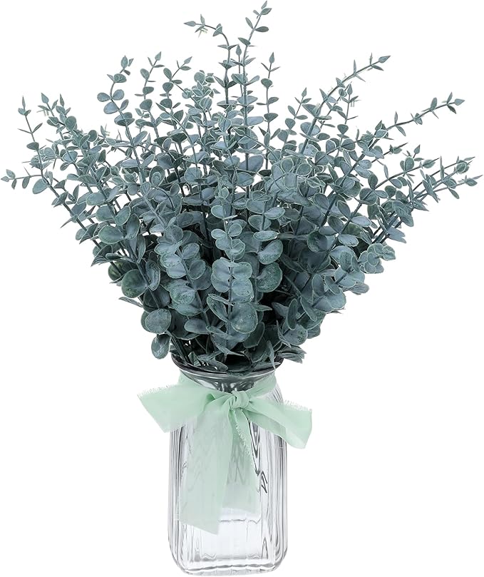 100 Pcs Faux Eucalyptus Stems - Realistic Dark Green Artificial Greenery for Wedding Centerpieces, Flower Bouquets, Farmhouse & Home Decor, Fake Eucalyptus Stems for Lush Arrangements