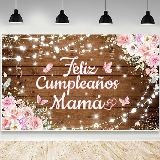 Feliz Cumpleaños Mama Backdrop Mexico Happy Birthday Mom Photography Background Best Mother Ever I Love Mom Birthday Party Decorations Banner Photo Studio Props 96 x 72inch