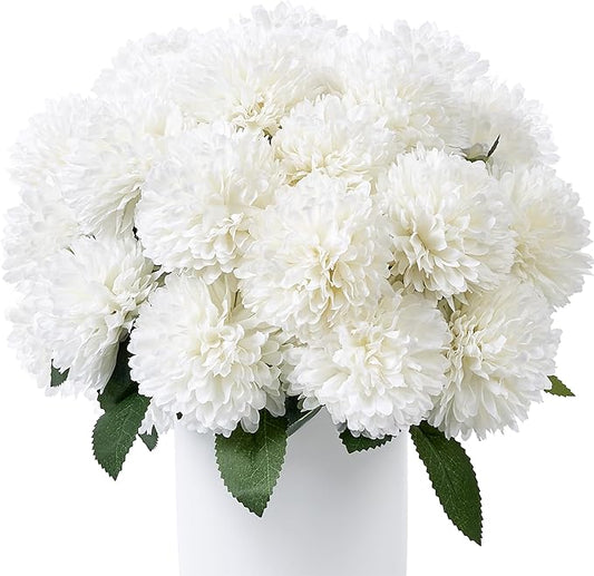 SITUMEIZI 12 Pcs White Artificial Chrysanthemums Flowers Ball Flower Fake Mums Silk for Wedding Home Kitchen Decoration Floral Arrangement