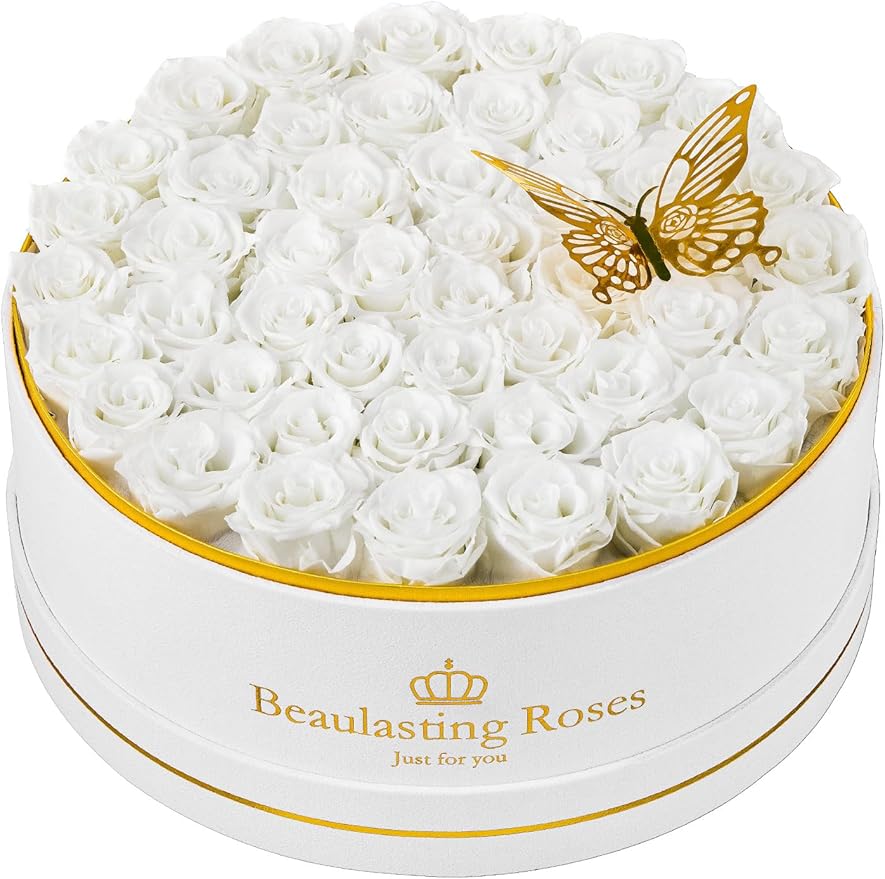 Preserved Roses Forever Flowers Real Roses in a Box Mother's Day Birthday Flowers for Her Mom Women Wife Valentine's Day, 47 White Roses