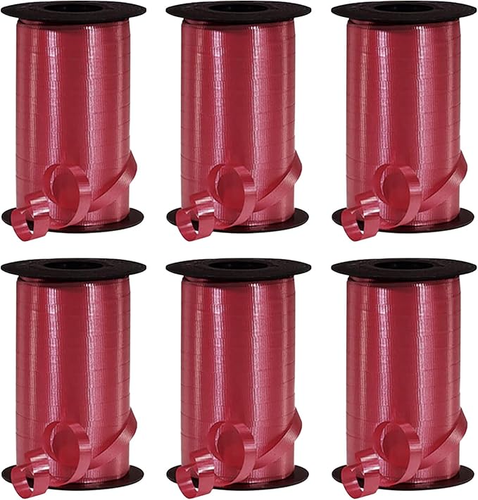 PMU Curling Ribbon - Crimped Texture Curling Ribbons for Gift Box, Birthday Party Decorations, Festival Art Craft & Christmas Décor - Burgundy Marsala 3/8 Inch X 250 Yards, Pkg/6