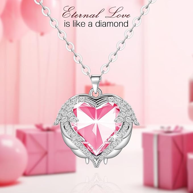Preserved Pink Real Rose with Necklace Forever Flowers Diamond shaped Box for Mom Wife Girlfriend Grandma on Mothers Day Birthday Valentines Christmas Anniversary Beatiful Gifts for women