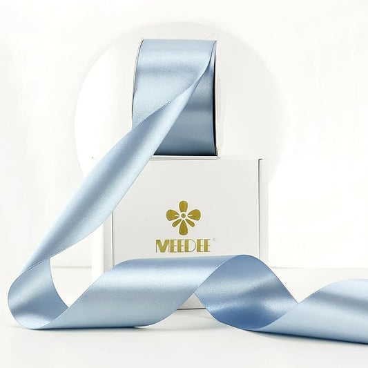 MEEDEE Slate Blue Satin Ribbon 2 inch Slate Blue Ribbon Double Faced Satin Ribbon Dusty Blue Satin Ribbon by 25 Yards Dusty Blue Ribbon for Christmas Tree, Satin Weddings, Flower Bouquet