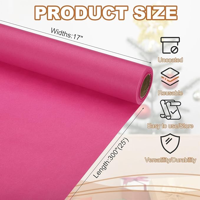 PATIKIL Wrapping Paper, 17" x 300"(25') 70 GSM Craft Paper Roll Kraft Packing Paper for Poster Bulletin Board, Gift Wrapping, Dark Pink