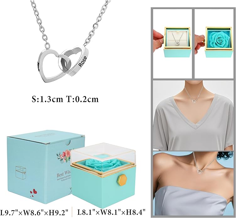 ‌TINGKU Eternal Real Rose Gift Box for Women, Preserved Rose with Customized Name Engraved Heart Necklace, Personalized Romantic Gift for Wife, Girlfriend, Mom, Mother's Day Love Keepsake