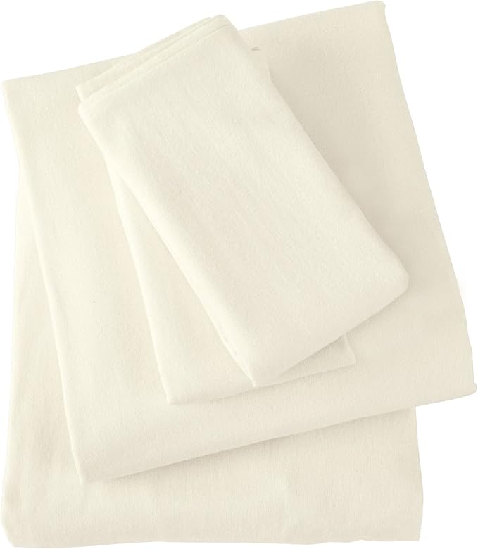 Market & Place 100% Turkish Cotton Flannel Sheet Set | 4 Piece Deep Pocket Solid Cozy Winter Bed Sheets | Double Brushed for Extra Softness & Comfort | Chalet Collection (King, Ivory)