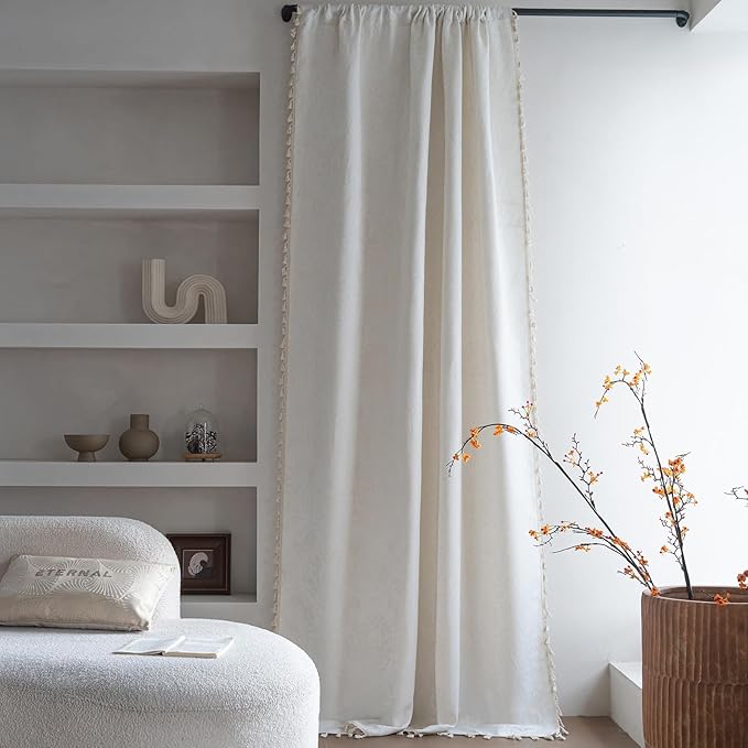 ENJOYBRIDAL Cream Damask 96 Inch Curtains for Living Room Farmhouse Drapes Semi Sheer Medallion Patterned Long Window Curtain Panels Bedroom Jacquard Rod Pocket 2 Panels Dining Room Window Treatments