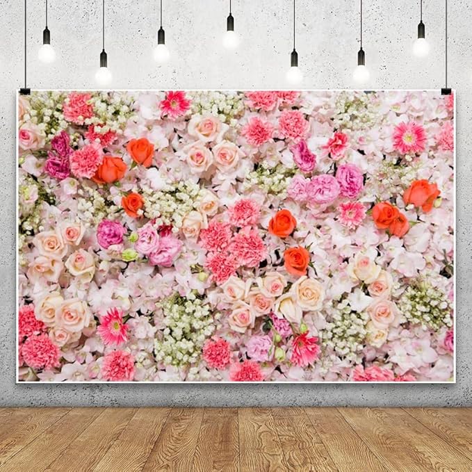 Leowefowa Floral Wall Backdrop for Spring 10x8ft Vinyl Pink Rose Flowers Photography Background Wedding Bridal Baby Shower Birthday Party Decorations Photo Studio Booth Props Banner