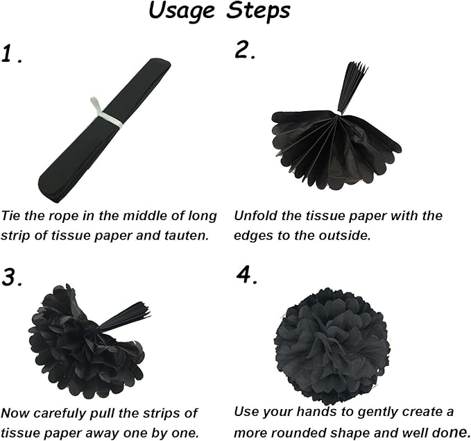 Tissue Paper Pom Poms, Recosis Paper Flower Ball for Birthday Party Wedding Baby Shower Bridal Shower Festival Decorations 18 Pcs - Black, Gold and Silver