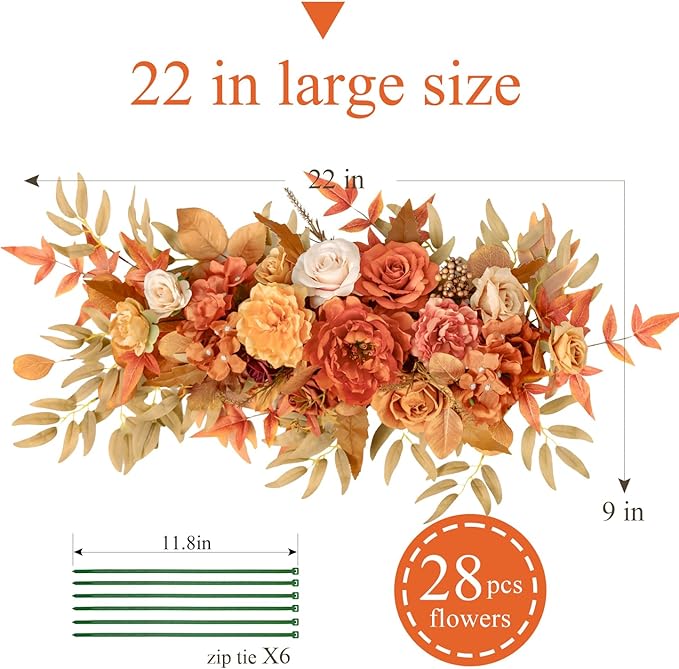 TINGE TIME Maple Red Flower Garlands, 2 PCS Artificial Eucalyptus Arch Flowers, Handcraft Artificial Rose Garlands for Arch Wedding Sweetheart Table Ceremony Backdrop Fall Decorations for Home
