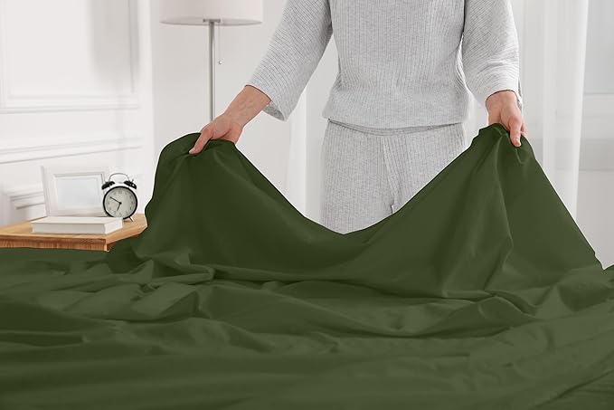 RUVANTI 100% Cotton Full Size Bed Sheets, 4 Pieces, Soft & Breathable Percale Weave Bedding, Deep Pocket 16", Hotel Standard, Crisp Cool Feel, Durable, Perfect Sheet Set Dyed, Chive
